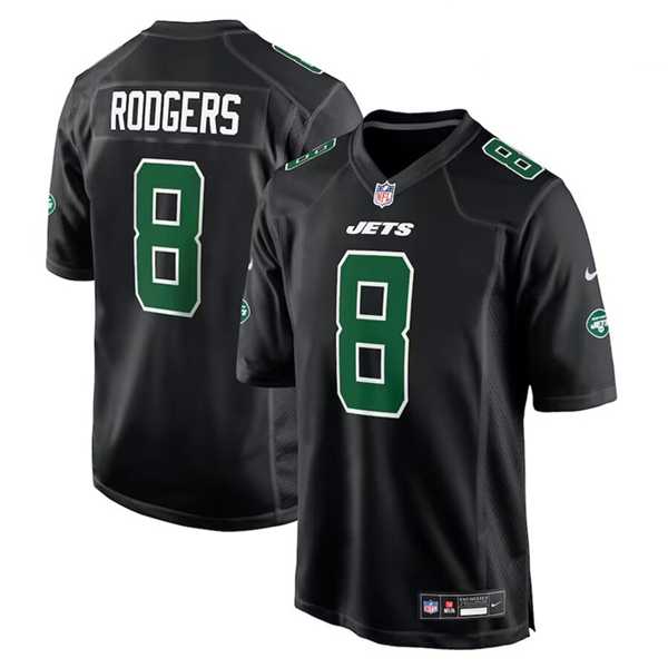 Men%27s New York Jets #8 Aaron Rodgers Black Stitched Jersey Dzhi